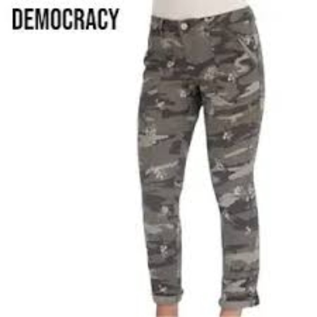 Democracy Cropped Camo Ankle Pants In Gray & Olive